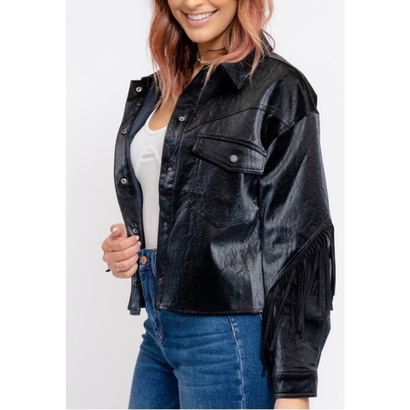 Fate Jackets & Blazers - Fate Rockstar Black Faux Suede Fringed Boho Jacket